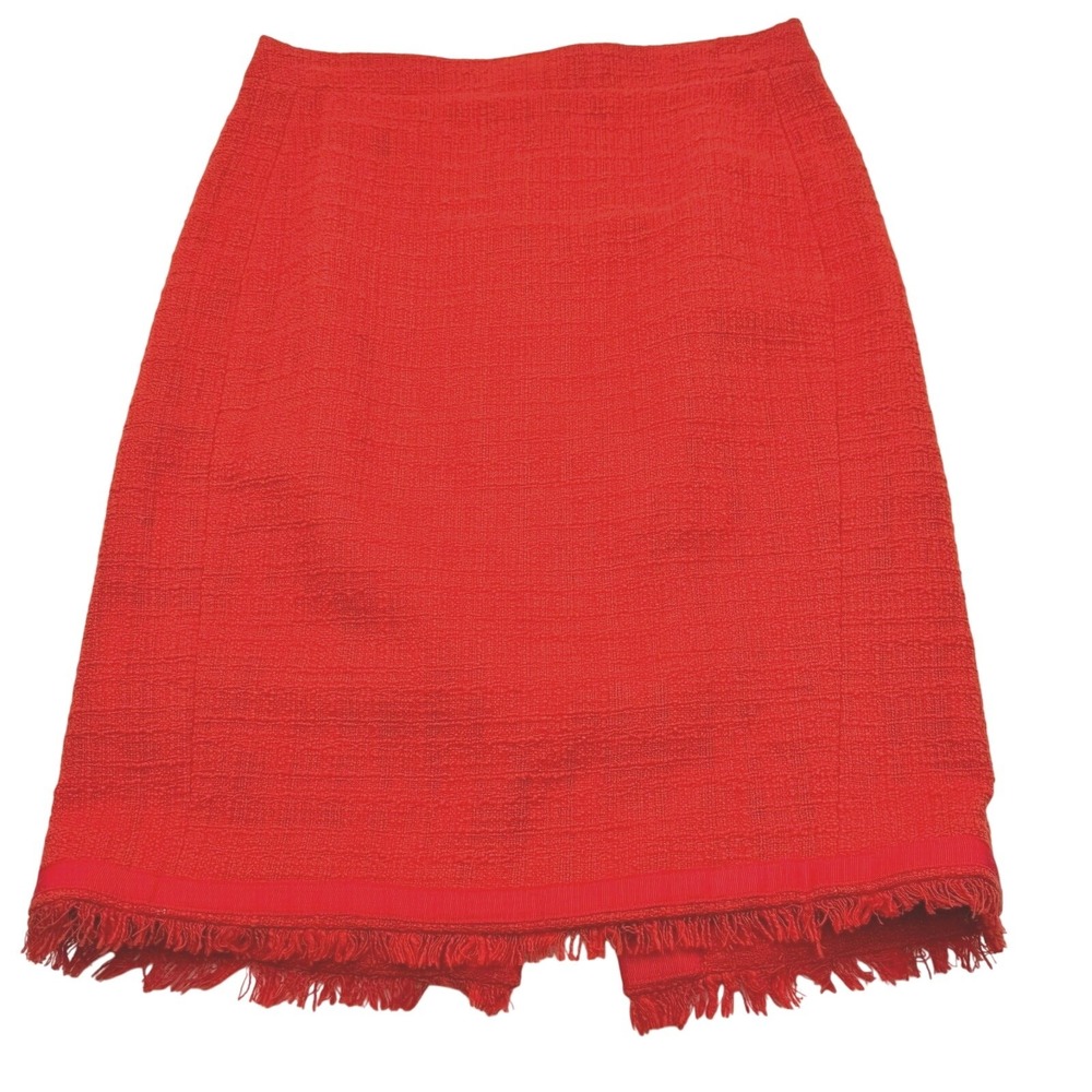 J.CREW Women's size 6 Orange Tweed Knit Pencil Fringe Skirt Lined Slit Preppy